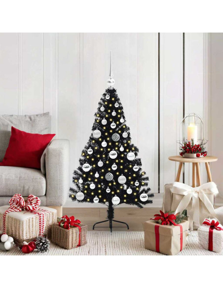 Albero di Natale artificiale con luci integrate Nero 120 cm PVC