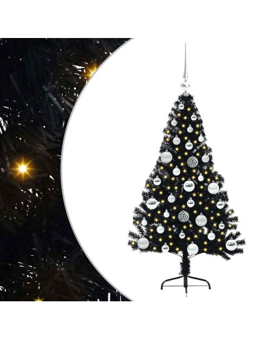 Albero di Natale artificiale con luci integrate Nero 120 cm PVC