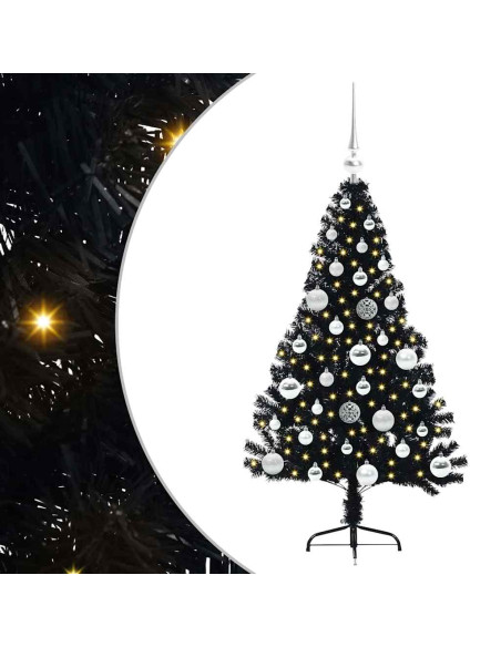 Albero di Natale artificiale con luci integrate Nero 120 cm PVC
