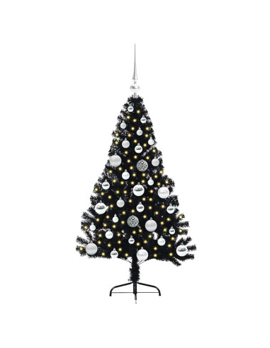 Albero di Natale artificiale con luci integrate Nero 120 cm PVC