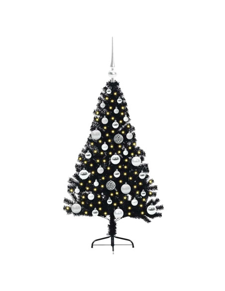 Albero di Natale artificiale con luci integrate Nero 120 cm PVC