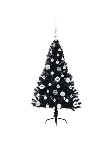 Albero di Natale artificiale con luci integrate Nero 120 cm PVC