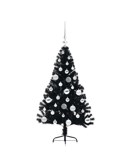 Albero di Natale artificiale con luci integrate Nero 120 cm PVC