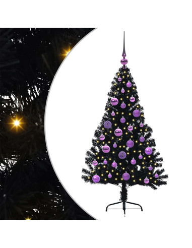 Albero di Natale artificiale con luci integrate Nero 120 cm PVC