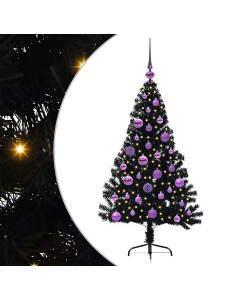 Albero di Natale artificiale con luci integrate Nero 120 cm PVC