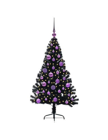 Albero di Natale artificiale con luci integrate Nero 120 cm PVC