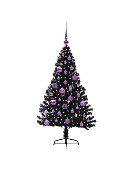 Albero di Natale artificiale con luci integrate Nero 120 cm PVC