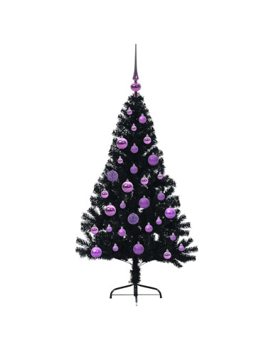 Albero di Natale artificiale con luci integrate Nero 120 cm PVC