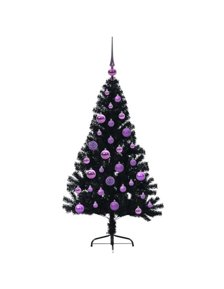 Albero di Natale artificiale con luci integrate Nero 120 cm PVC