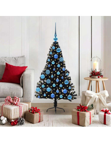 Albero di Natale artificiale con luci integrate Nero 120 cm PVC