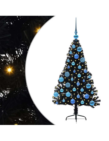 Albero di Natale artificiale con luci integrate Nero 120 cm PVC
