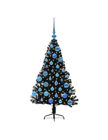 Albero di Natale artificiale con luci integrate Nero 120 cm PVC