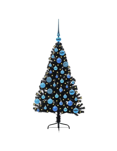 Albero di Natale artificiale con luci integrate Nero 120 cm PVC