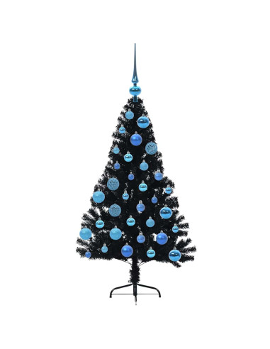 Albero di Natale artificiale con luci integrate Nero 120 cm PVC