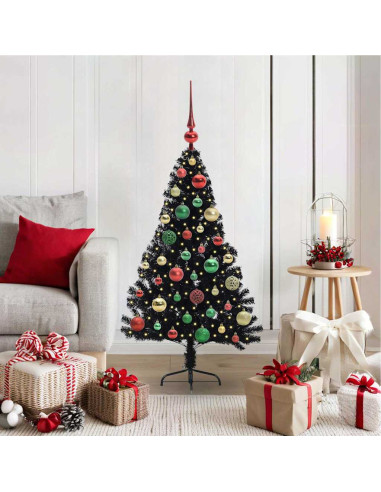 Albero di Natale artificiale con luci integrate Nero 120 cm PVC
