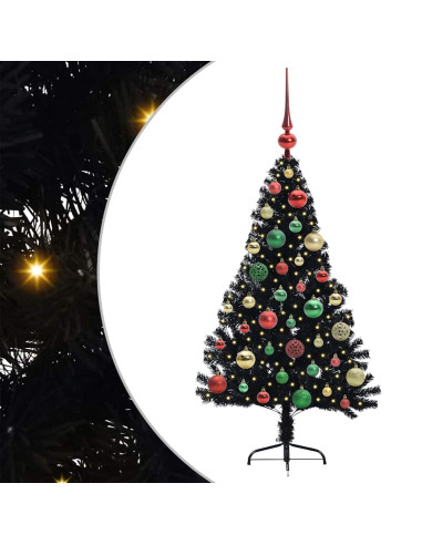 Albero di Natale artificiale con luci integrate Nero 120 cm PVC