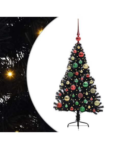 Albero di Natale artificiale con luci integrate Nero 120 cm PVC