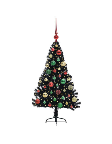 Albero di Natale artificiale con luci integrate Nero 120 cm PVC