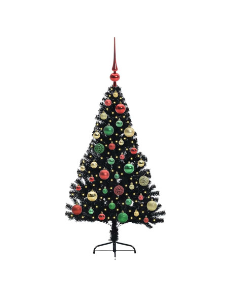 Albero di Natale artificiale con luci integrate Nero 120 cm PVC