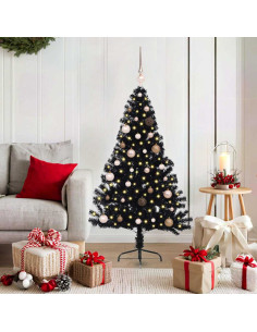 Albero di Natale artificiale con luci integrate Nero 150 cm PVC 2