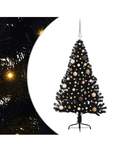Albero di Natale artificiale con luci integrate Nero 150 cm PVC