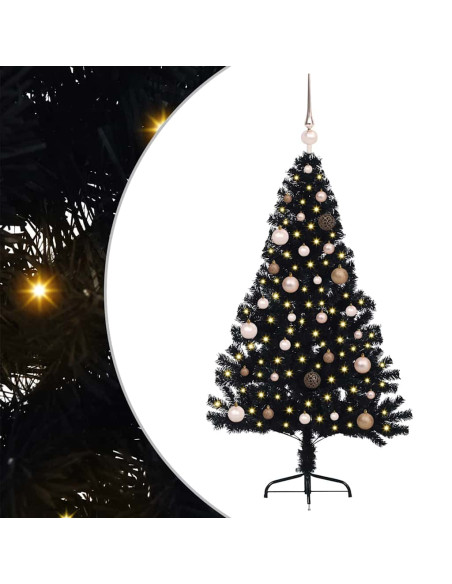 Albero di Natale artificiale con luci integrate Nero 150 cm PVC