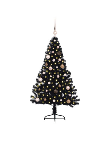 Albero di Natale artificiale con luci integrate Nero 150 cm PVC