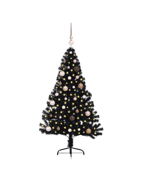 Albero di Natale artificiale con luci integrate Nero 150 cm PVC