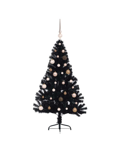 Albero di Natale artificiale con luci integrate Nero 150 cm PVC