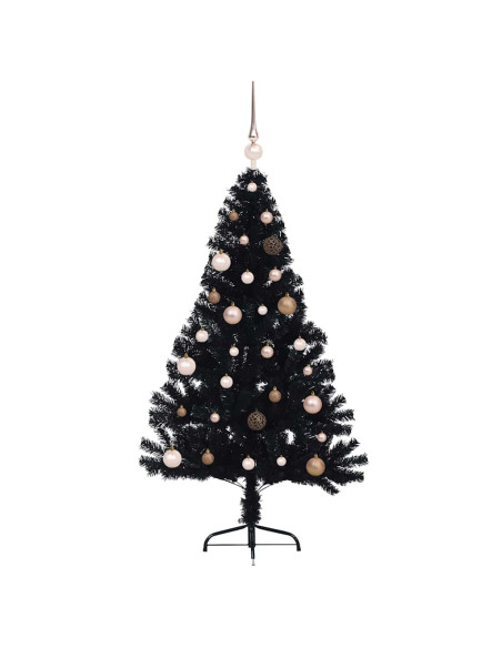 Albero di Natale artificiale con luci integrate Nero 150 cm PVC