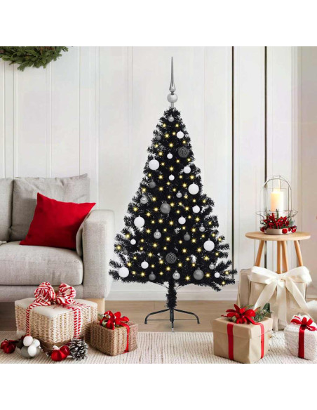 Albero di Natale artificiale con luci integrate Nero 150 cm PVC