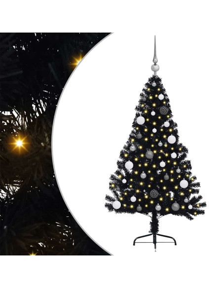 Albero di Natale artificiale con luci integrate Nero 150 cm PVC