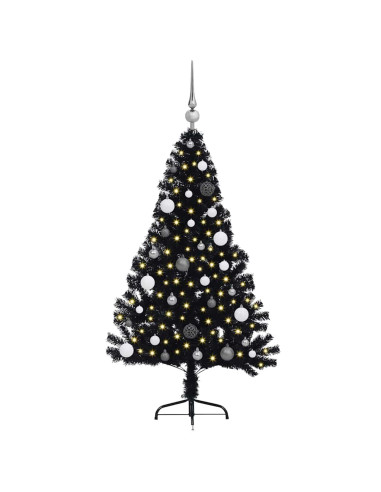 Albero di Natale artificiale con luci integrate Nero 150 cm PVC