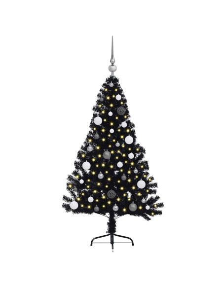 Albero di Natale artificiale con luci integrate Nero 150 cm PVC