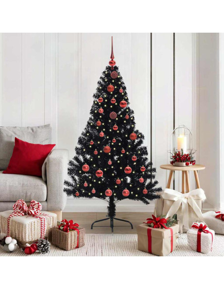 Albero di Natale artificiale con luci integrate Nero 150 cm PVC