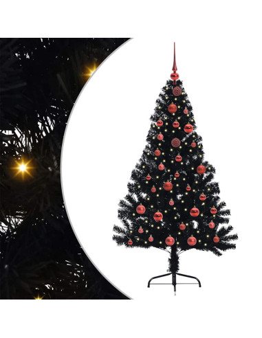 Albero di Natale artificiale con luci integrate Nero 150 cm PVC