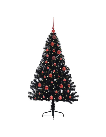 Albero di Natale artificiale con luci integrate Nero 150 cm PVC
