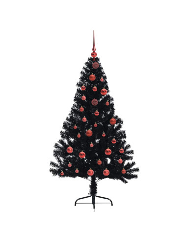 Albero di Natale artificiale con luci integrate Nero 150 cm PVC