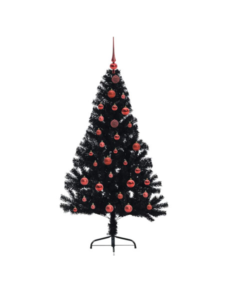 Albero di Natale artificiale con luci integrate Nero 150 cm PVC