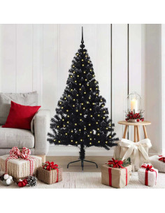 Albero di Natale artificiale con luci integrate Nero 150 cm PVC 2