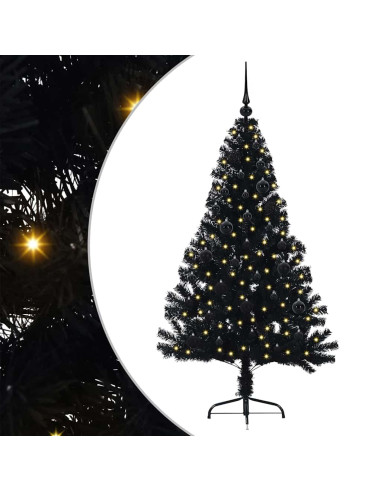 Albero di Natale artificiale con luci integrate Nero 150 cm PVC