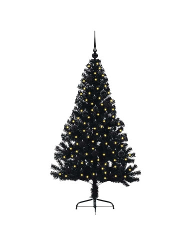 Albero di Natale artificiale con luci integrate Nero 150 cm PVC