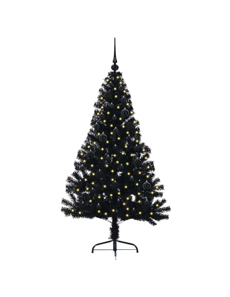Albero di Natale artificiale con luci integrate Nero 150 cm PVC