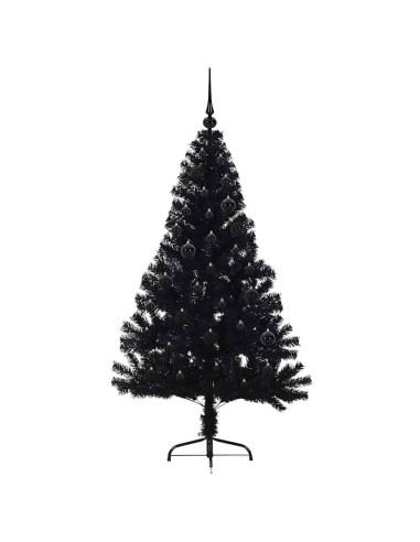 Albero di Natale artificiale con luci integrate Nero 150 cm PVC