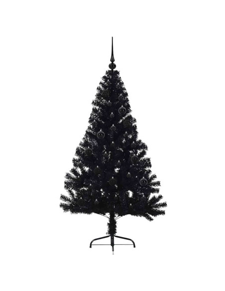 Albero di Natale artificiale con luci integrate Nero 150 cm PVC