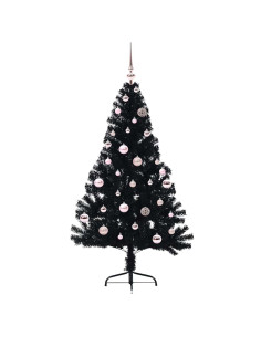 Albero di Natale artificiale con luci integrate Nero 150 cm PVC 2