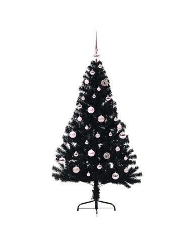 Albero di Natale artificiale con luci integrate Nero 150 cm PVC