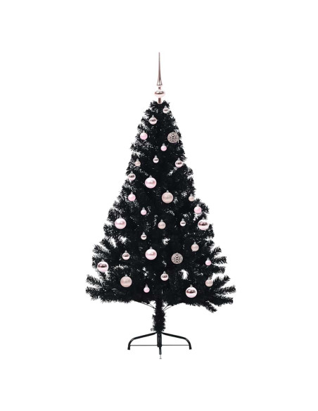 Albero di Natale artificiale con luci integrate Nero 150 cm PVC