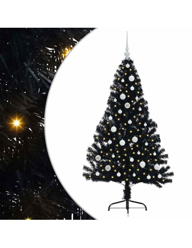 Albero di Natale artificiale con luci integrate Nero 150 cm PVC
