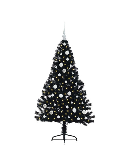 Albero di Natale artificiale con luci integrate Nero 150 cm PVC